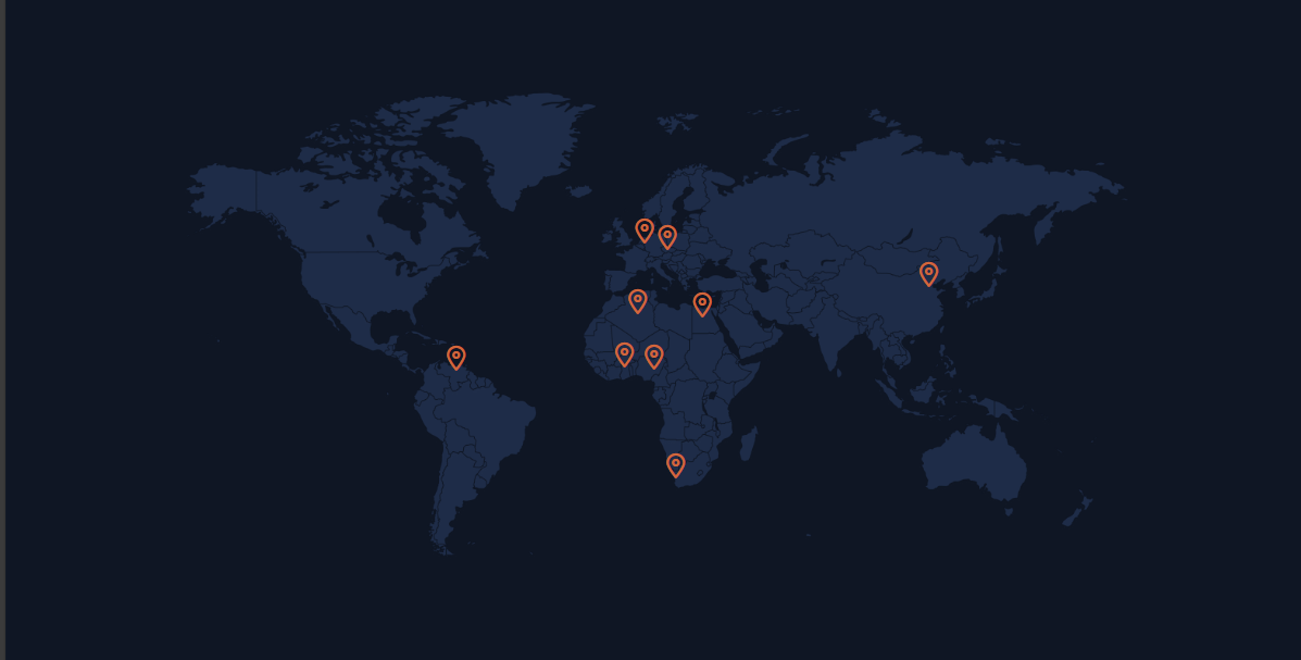 World map showing BSN locations